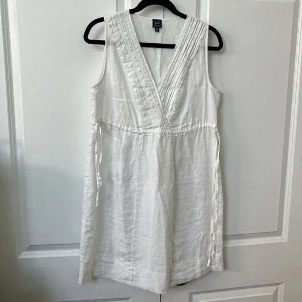 Saks Fifth Avenue Blue Vintage Linen Dress Pintuck White Gray Small
